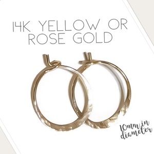 14K Solid Yellow or Rose Gold Huggie Hoop Earrings